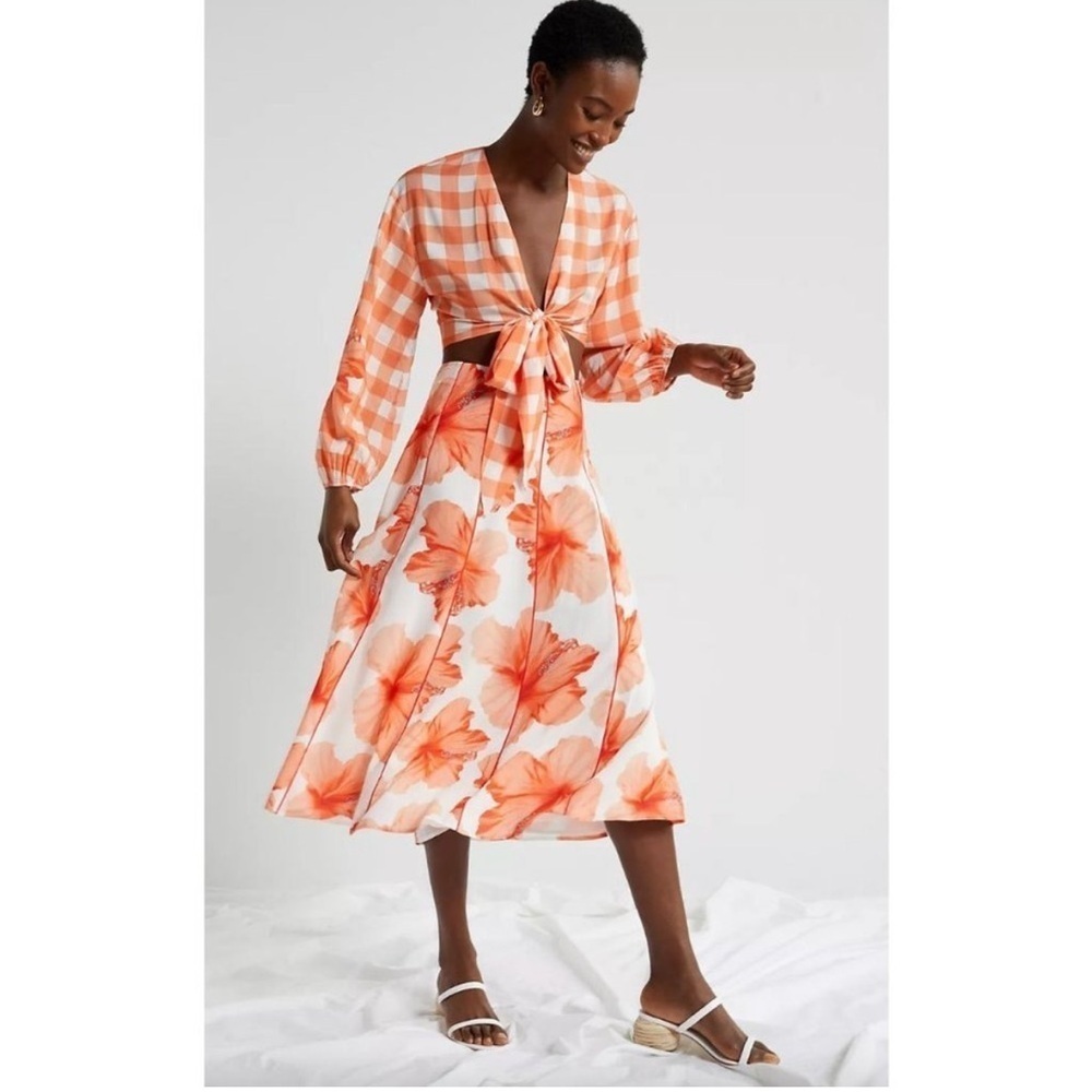 NWT Anthropologie Farm Rio Gingham Contrast Top & Skirt Set